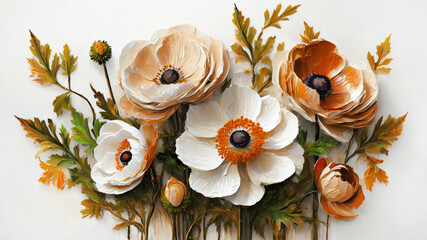 Fondo floreale astratto. Anemone su sfondo bianco