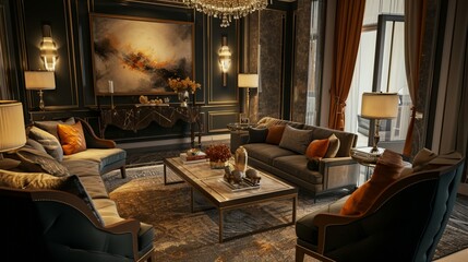 Step into the lap of luxury with a super realistic image capturing the opulence of a home interior seamlessly blending with hotel-style elegance. 
