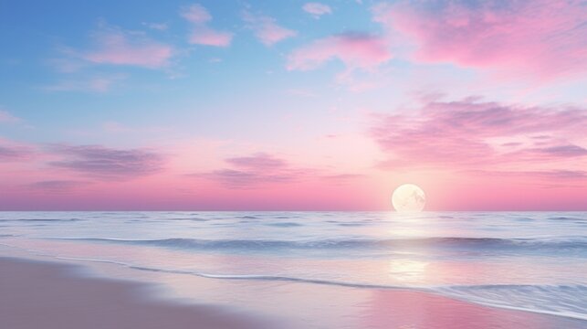 an image where delicate pink and serene blue colors blend harmoniously, creating a visually calming and enchanting background reminiscent of a soft sunrise over a calm ocean,