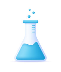 3D Erlenmeyer flask icon. Laboratory test tube. Chemistry beaker. Lab equipment. Chemical reaction concept