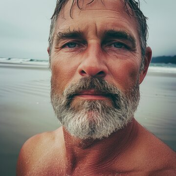 Middle aged man at the beach