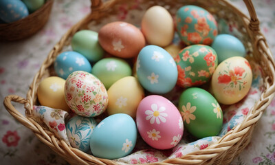 Fototapeta na wymiar A basket full of Easter eggs