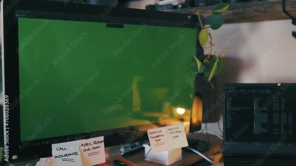 Aufkleber consultant, call center and computer green screen for information technology, technical support and 