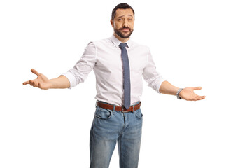 Confused businessman gesturing with hands