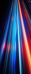 Fototapeta premium Futuristic tunnel illuminated by vibrant LED lights and laser beams, showcasing movement and technology.