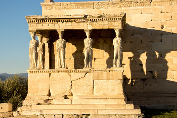 Porch of the Caryatids at The Erechtheion atop the ancient ruins of the Acropolis