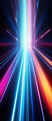 Fototapeta premium Futuristic neon tunnel with glowing blue and pink lights, creating a sense of high-speed motion and energy.