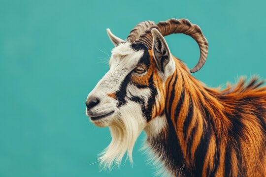 Goat with tiger stripes. AI generative art