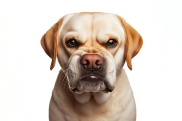 Angry disgruntled Labrador Retriever dog Isolated on white background. ai generative