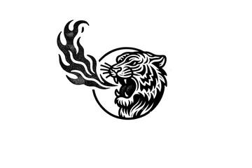 Tiger head with flames coming out of it's mouth in halftone style, perfect design element for spicy food label
