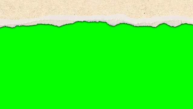 The torn paper transition animation is on a green background. Torn paper transition animation with key color. 4k video