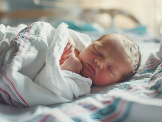 In the quiet of the ward, a newborn sleeps, swaddled in warmth, symbolizing life's gentle start