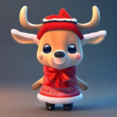 3D illustration of a cute reindeer character holding a gift box