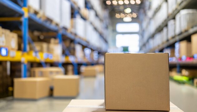 caixas em um armaz&eacute;m moderno cheio de prateleiras. Log&iacute;stica e transporte. Centro de distribui&ccedil;&atilde;o de produtos.