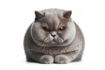 Crazy Angry disgruntled British Shorthair cat Isolated on white background. ai generative