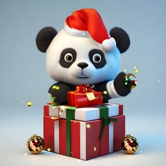 cute panda character holding giftbox 3d illustration