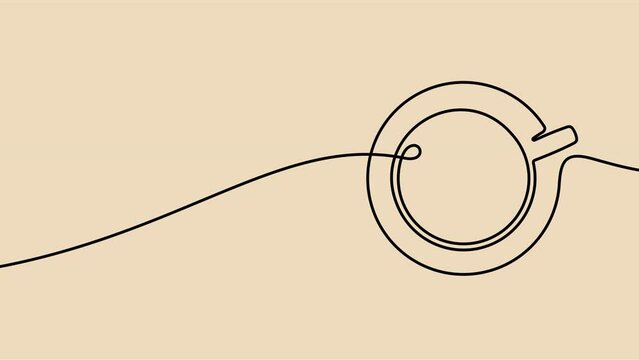 Continuous one line drawing of cup of hot coffee graphic animation. Single line art hot drink motion design. 4K resolution
