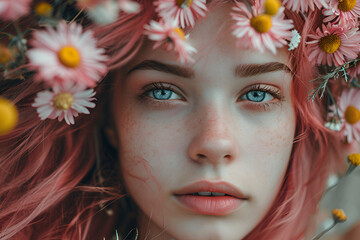 Portrait of the girl with a wreath of flowers