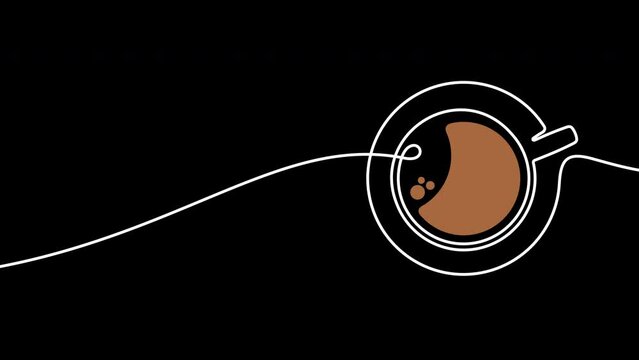Continuous one line drawing of cup of hot coffee graphic animation. Alpha channel. Single line art hot drink on transparent background motion design. 4K resolution