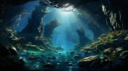 Obraz premium No sun rays, more sense, underwater environment,