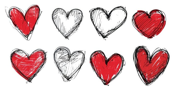 Red heart hand drawn. Icon cute doodle love