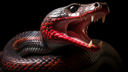 A large snake with its mouth open and its tongue - obrazy, fototapety, plakaty