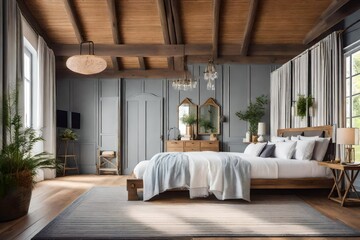 Modern Living room with white bed and window view.