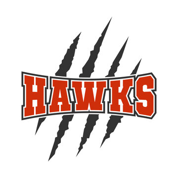 Hawks sport mascot emblem animal scratch claw stripes spirit school team.
