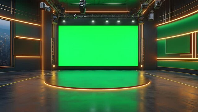 Virtual news studio with green screen