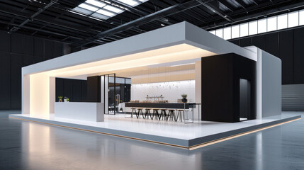 Building, montage, 3d project, installation trade show exhibition stand in pavilion.