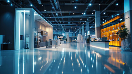 Building, montage, 3d project, installation trade show exhibition stand in pavilion.