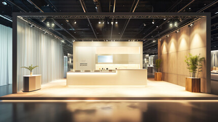 Building, montage, 3d project, installation trade show exhibition stand in pavilion.