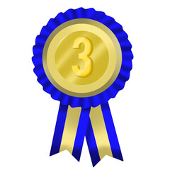 gold medal with blue ribbon on transparent background 
