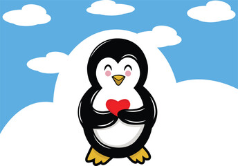 A little penguin holding a heart