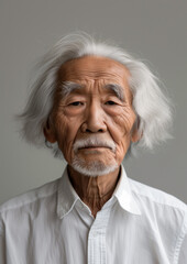 A Portrait of a Old Chinese Man on a White Background