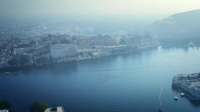 Aerial view of Udaipur city in winter.