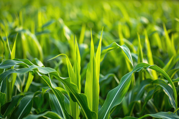 This close-up captures vibrant green biofuel crops like corn or sugarcane, highlighting their role in sustainable energy production.