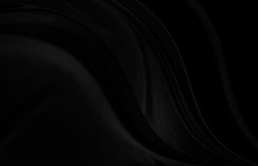 Black gray satin dark fabric texture luxurious shiny that is abstract silk cloth background with patterns soft waves blur beautiful.