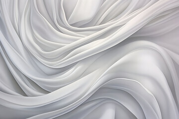 background textured waves of white fabric texture of silk and satin