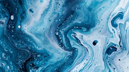 Tuinposter Liquid marble background blue tones fluid art decorative pattern template © Jan