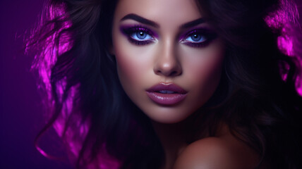 beautiful young woman portrait with purple lips
