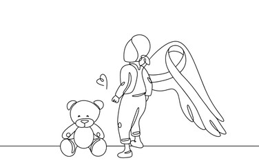 Child. Cancer patient. Cancer. Wings. Ribbon against cancer