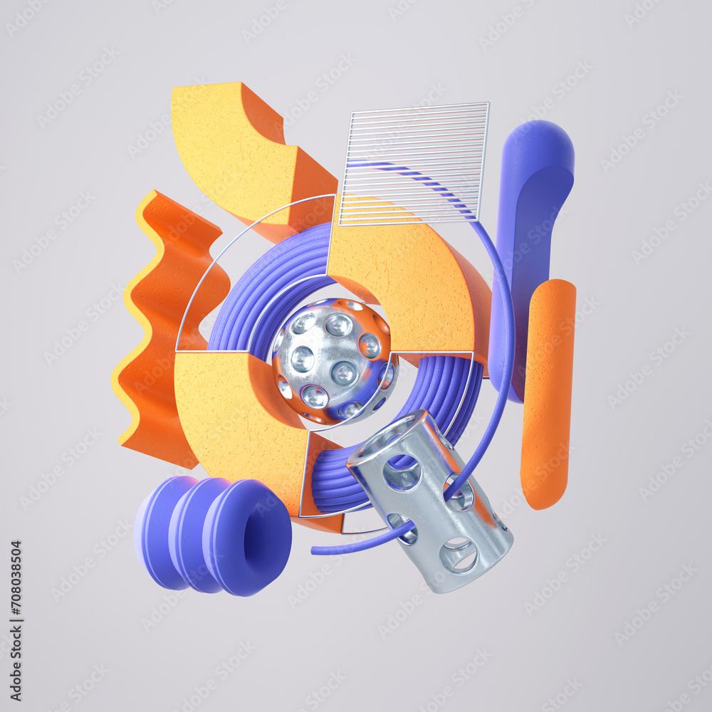 Fototapete random 3d shapes modern colorful composition. 3d rendering illustration.
