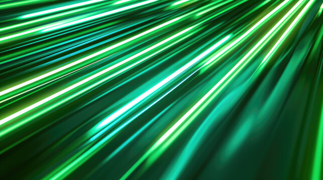 Horizontal green neon stripes in vibrant colors, resembling fast-moving light tubes, create an energetic background with a sense of dynamic motion.
