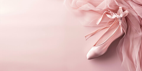 Muted pink banner with a ballet shoe on the side with space for copy space. - obrazy, fototapety, plakaty