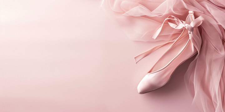 Muted pink banner with a ballet shoe on the side with space for copy space.