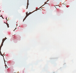 Cherry blossom sakura in spring.  blossom branch template design, wallpaper with flowers, vintage backdrop, card design. Beautiful background with empty copy space for text.
