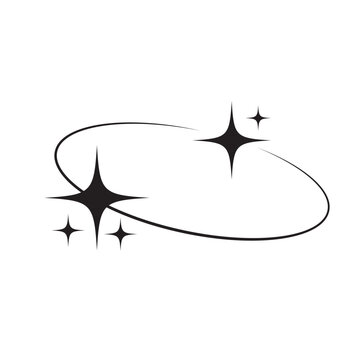 Retro stars, starburst icons and minimalist frames with twinkle star. Y2k geometric shape. Abstract stars orbit, minimalistic and simple Circle design element with stars.  