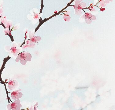 Cherry blossom sakura in spring. blossom branch template design, wallpaper with flowers, vintage backdrop, card design. Beautiful background with empty copy space for text. © SuFiSa