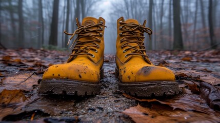 Yellow Boots on Leaf Covered Ground